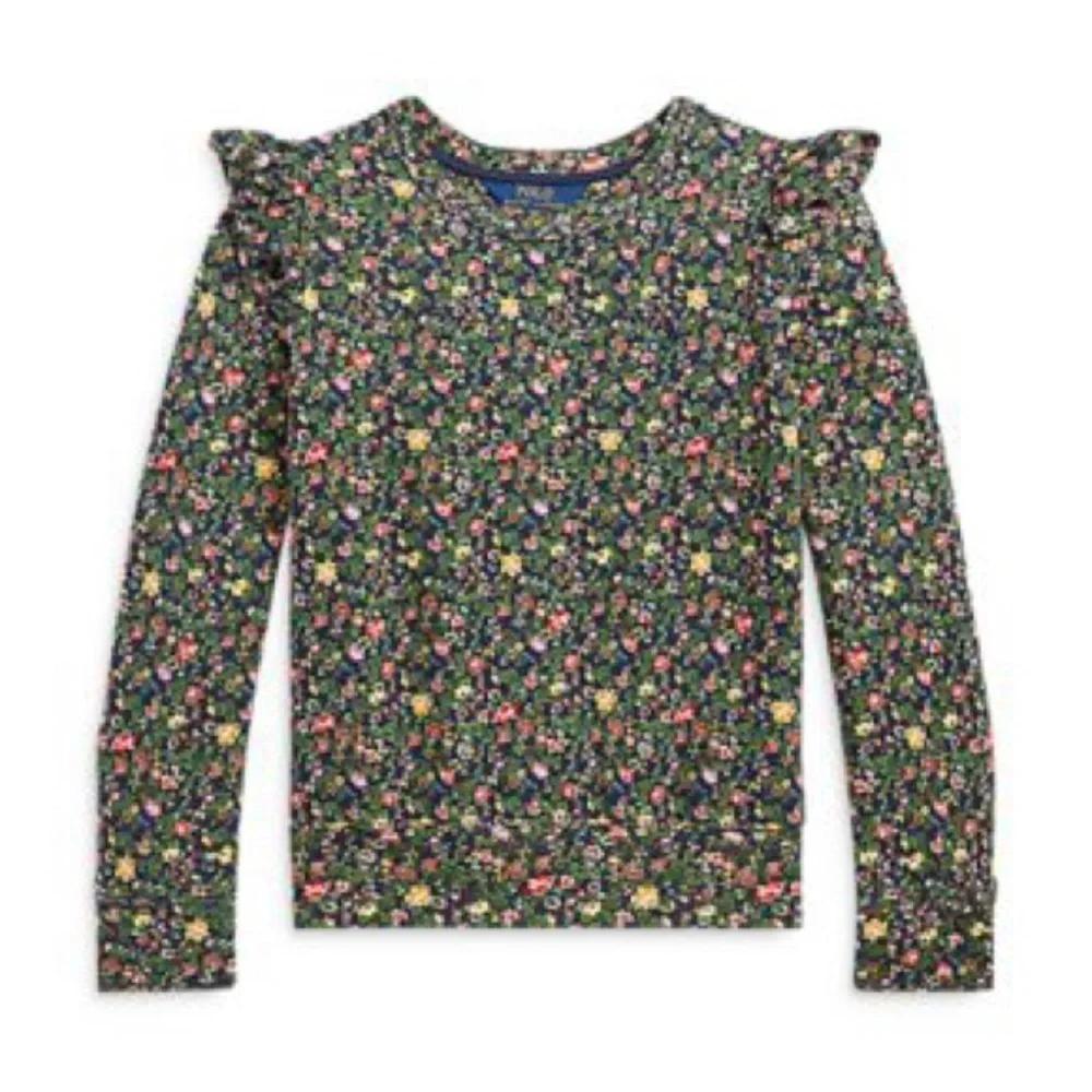 Polo Ralph Lauren Girls Floral Fleece Sweatshirt Ruffle Shoulders 6X